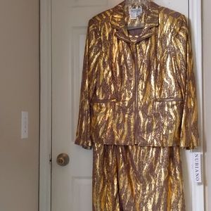 Women's Metallic Look Skirt Suit